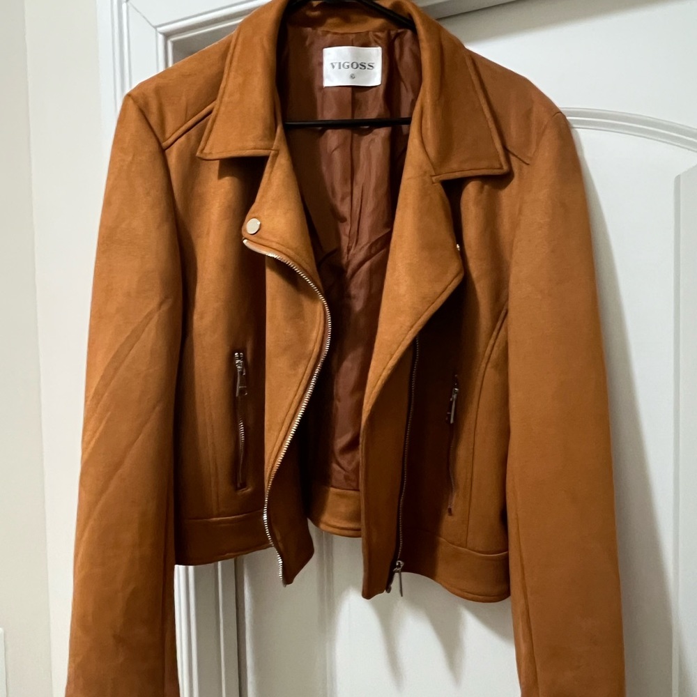 Burnt Orange Suede Moto Jacket (Size XL)